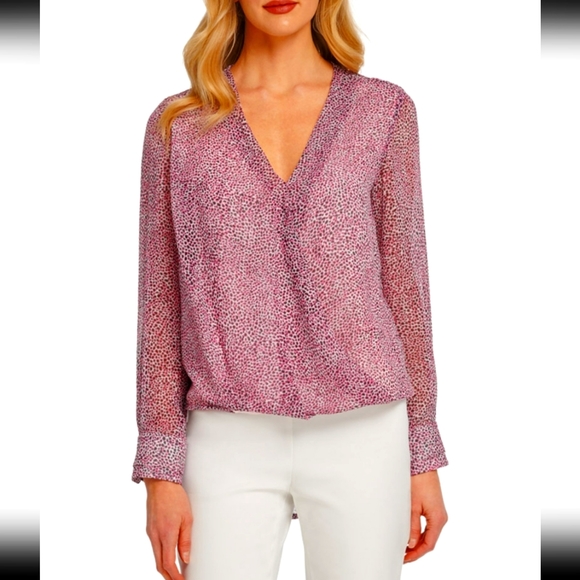 Dkny Tops - DKNY Printed Faux-Wrap Top Size XL